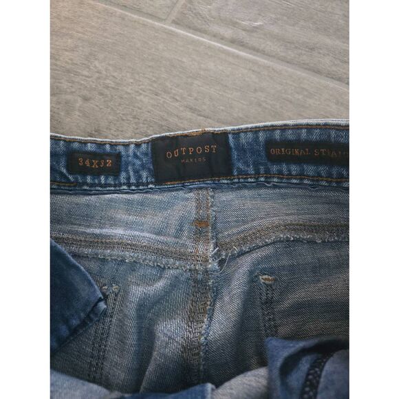 Men's Outpost Makers Original Straight Jeans Size 34x32 Medium Wash Distressed B - Picture 3 of 8